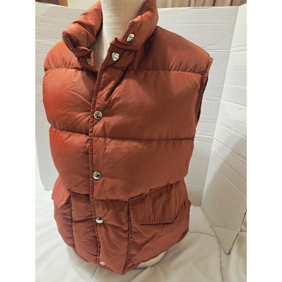 Vintage Eddie Bauer Maroon Orange Premium Goose Down Puffer Vest Sz L Snaps - Picture 2 of 12